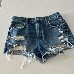 ZARA Distressed Dark Jean Shorts
